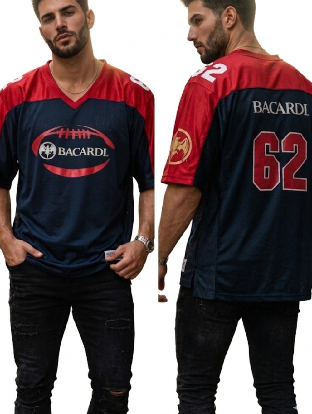 Bacardi Rum Men's Football Jersey black and red size extra large XL